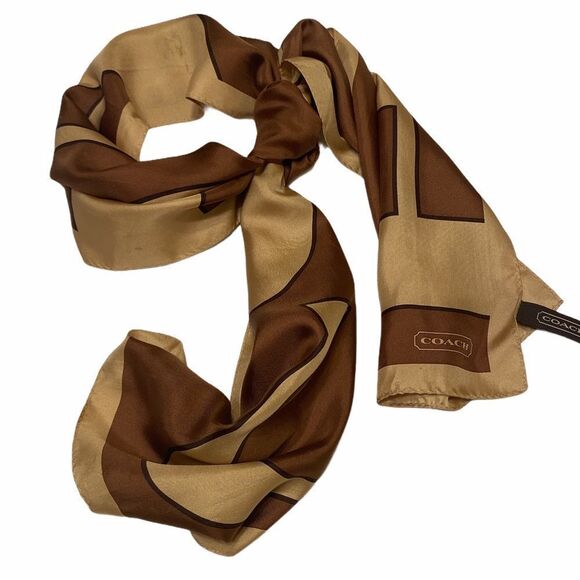 Vintage Coach Signature Logo Scarf Brown And Tan - Picture 7 of 12